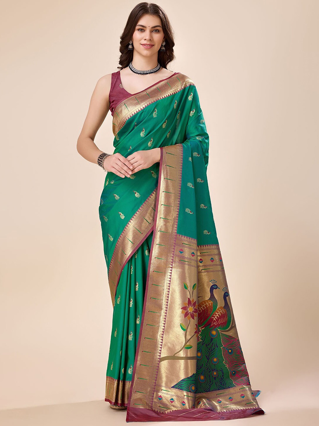 

Tasarika Floral Zari Pure Silk Saree, Green