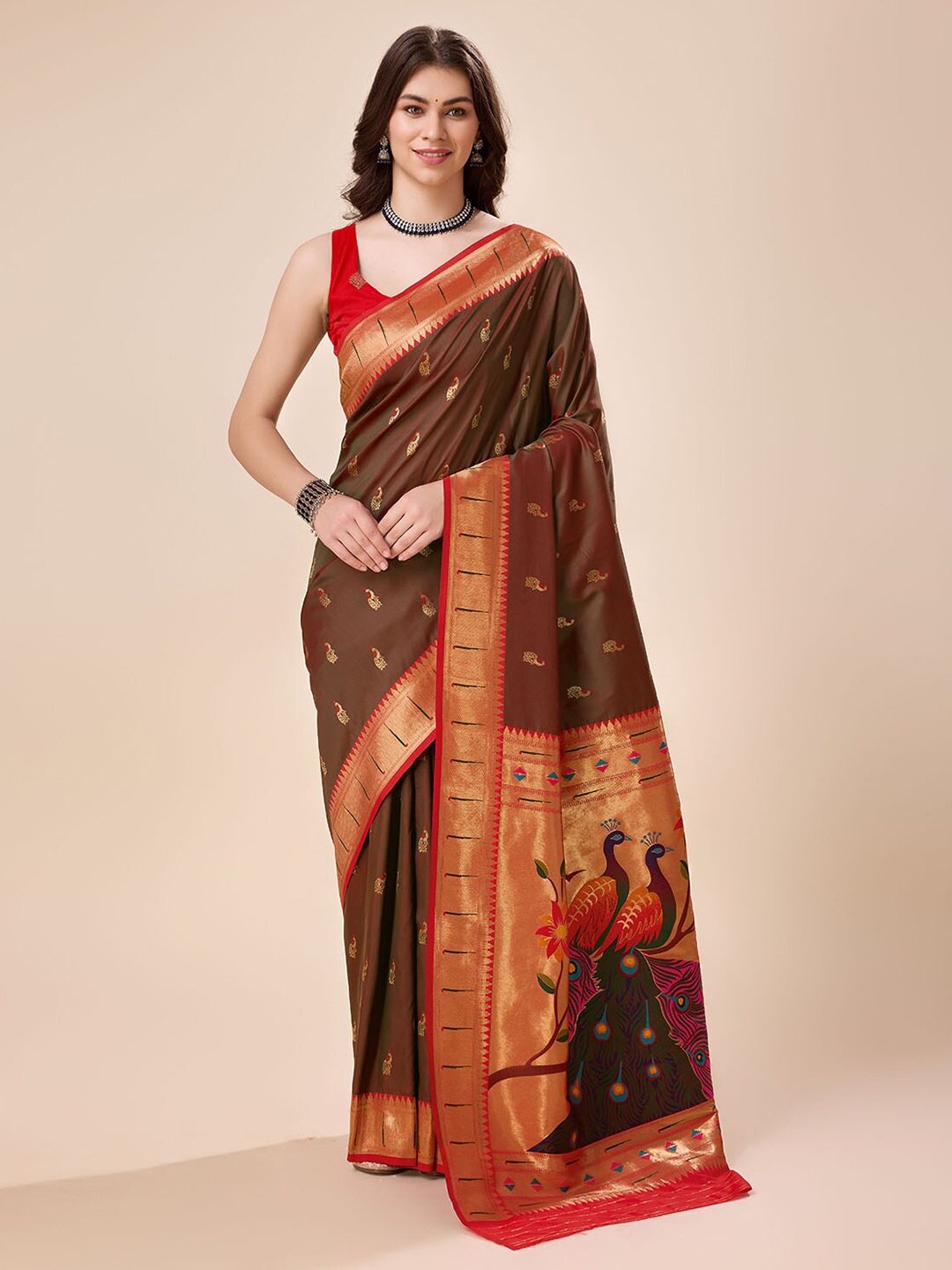 

Tasarika Woven Design Zari Pure Silk Saree, Olive