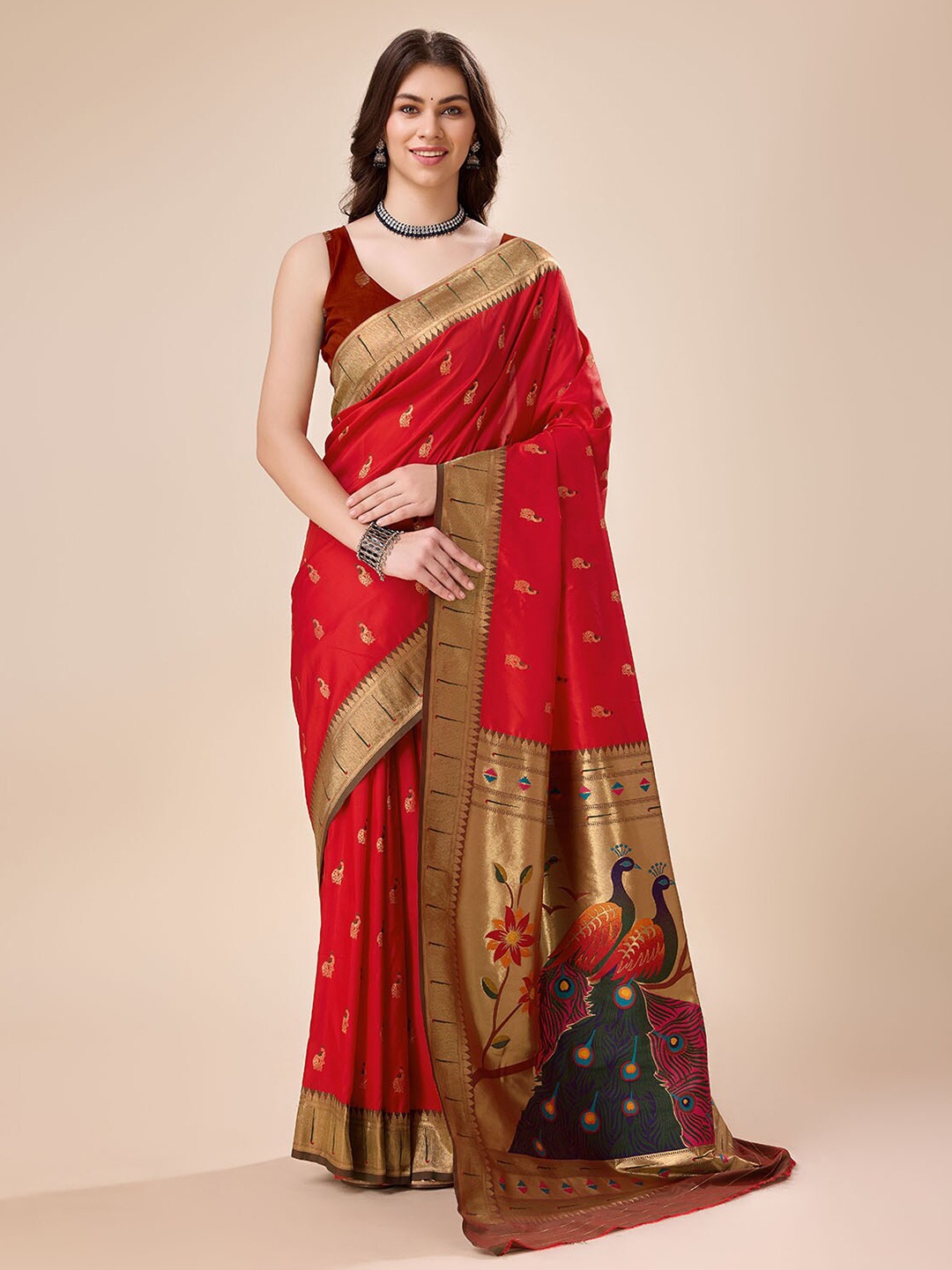 

Tasarika Woven Design Zari Pure Silk Saree, Red