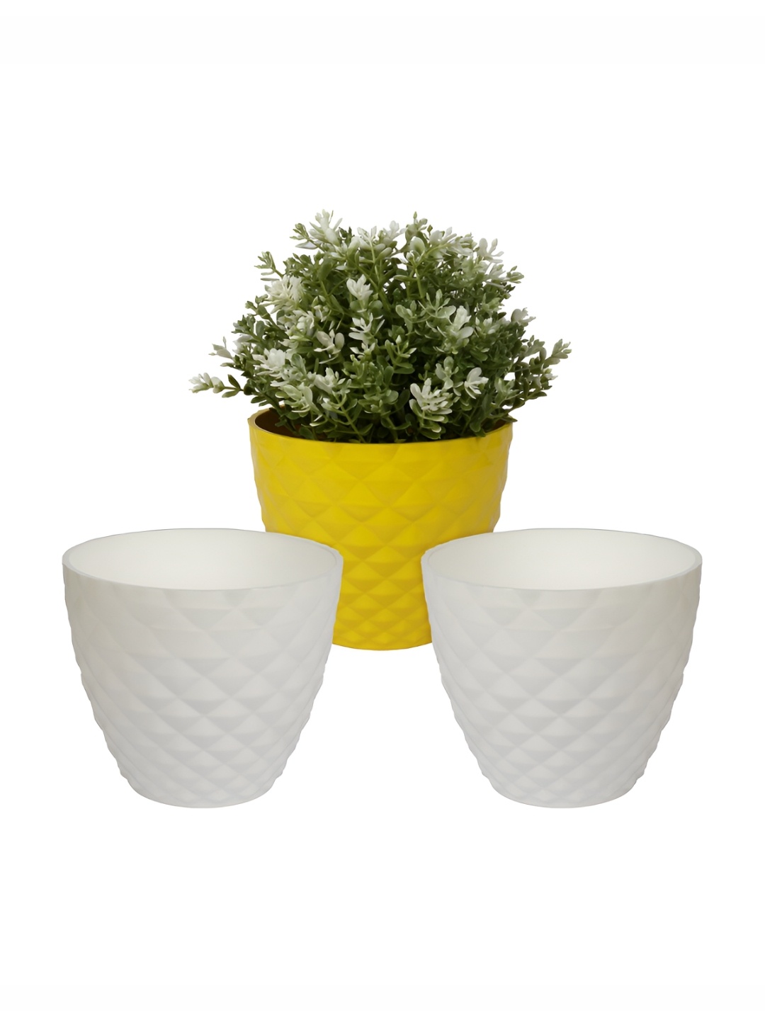

Kuber Industries Yellow & White 3Pcs Hanging Artificial Plant With Pots
