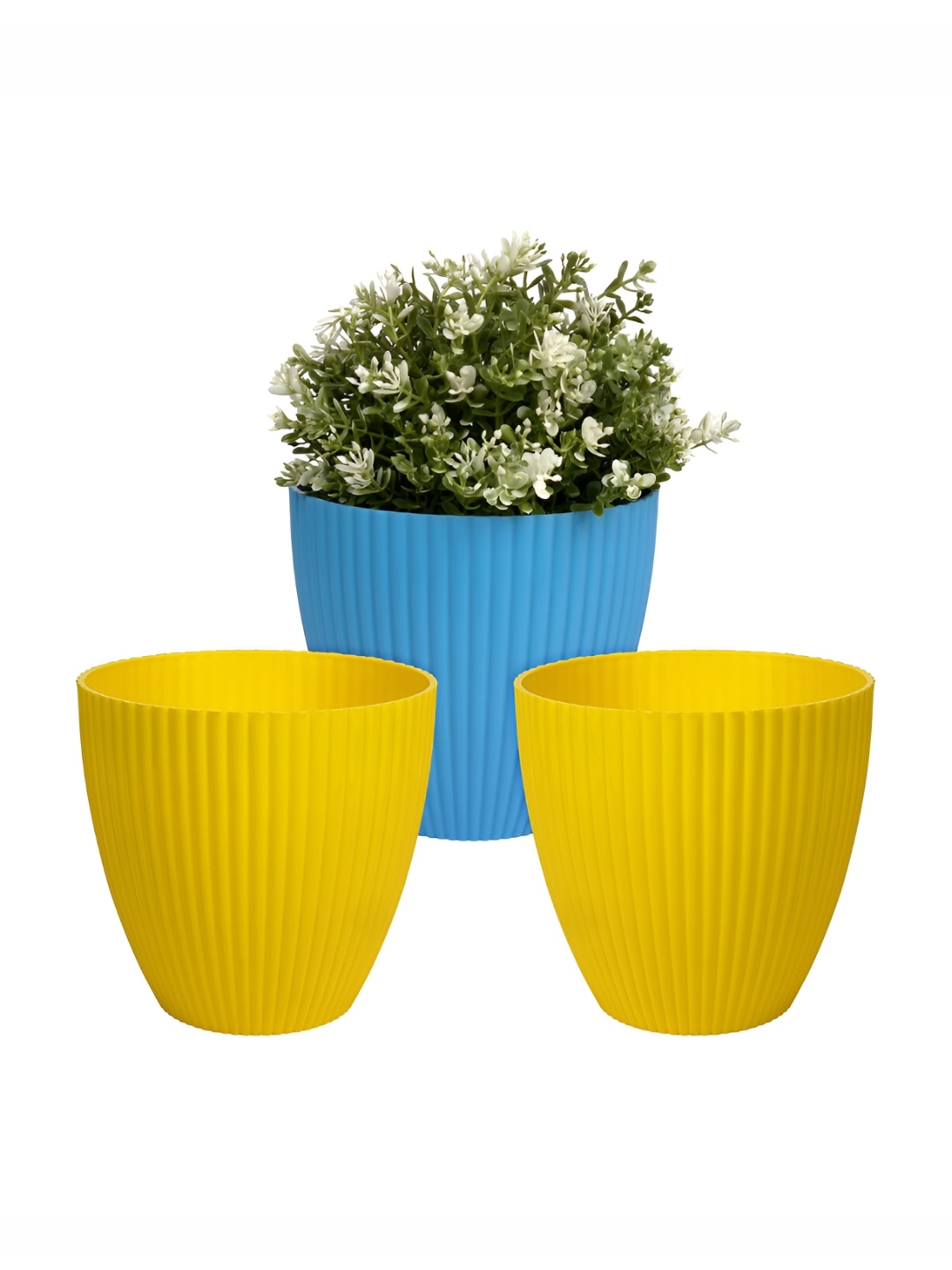 

Kuber Industries Yellow & Blue 3 Pieces Textured Planters