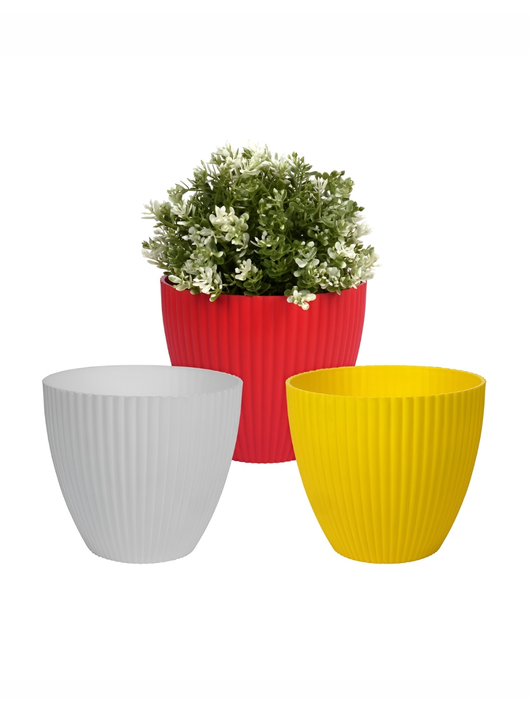 

Kuber Industries Red & White 3 Pcs Textured Planters