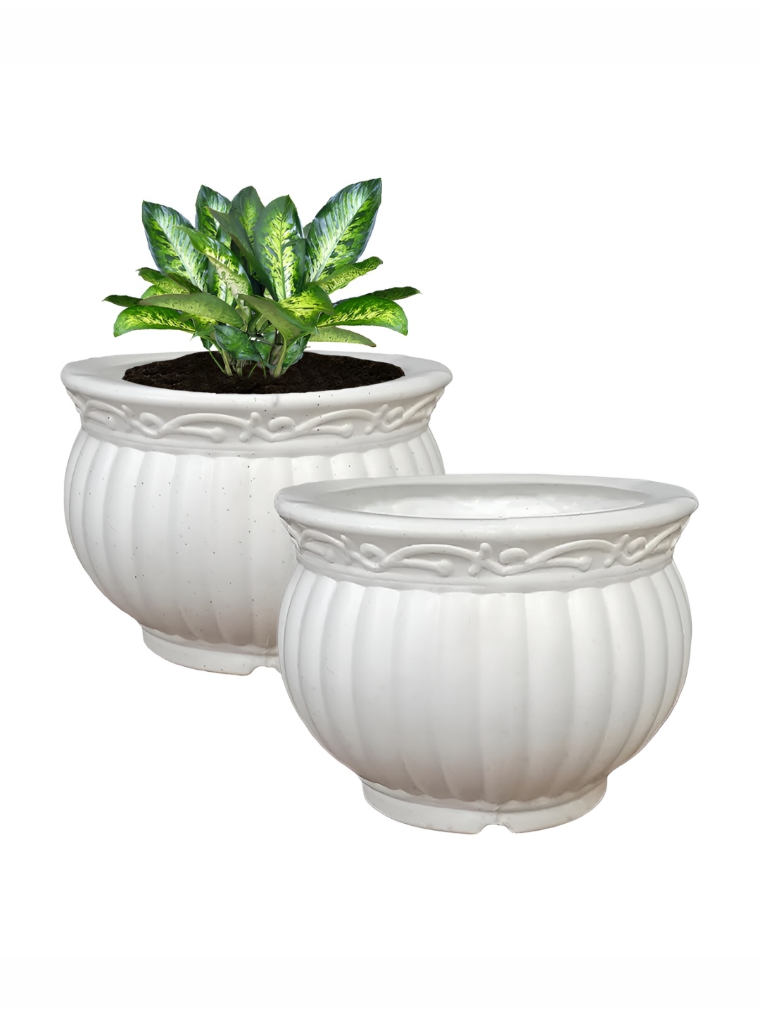 

Kuber Industries White 2 Pieces Matki Flower Planters