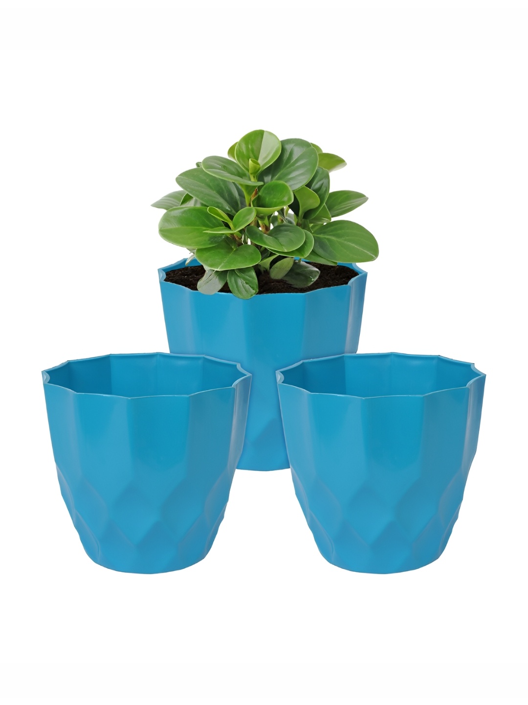 

Kuber Industries Blue 3 Pcs Textured Planters