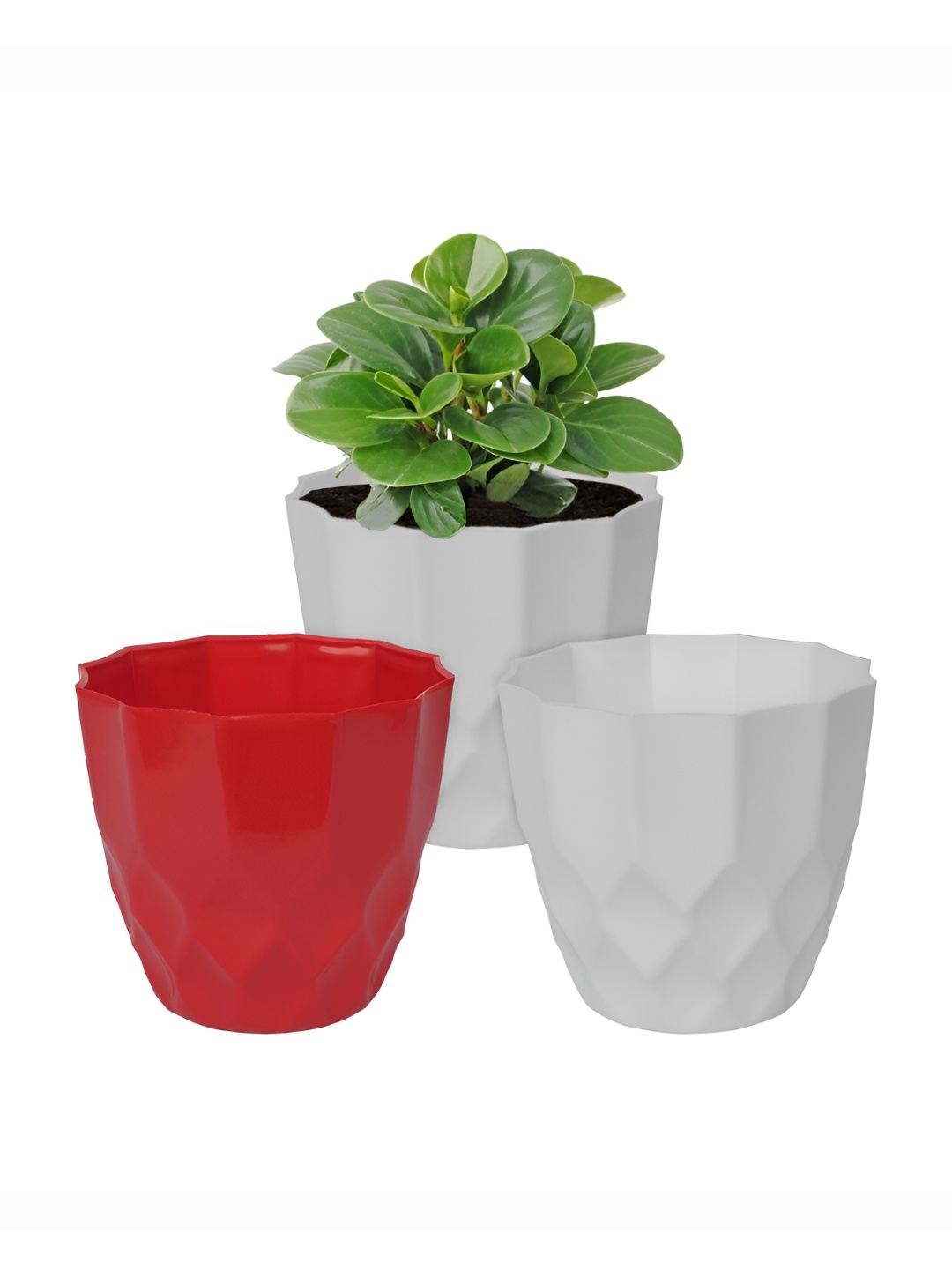 

Kuber Industries Red & White 3 Pieces Textured Planters