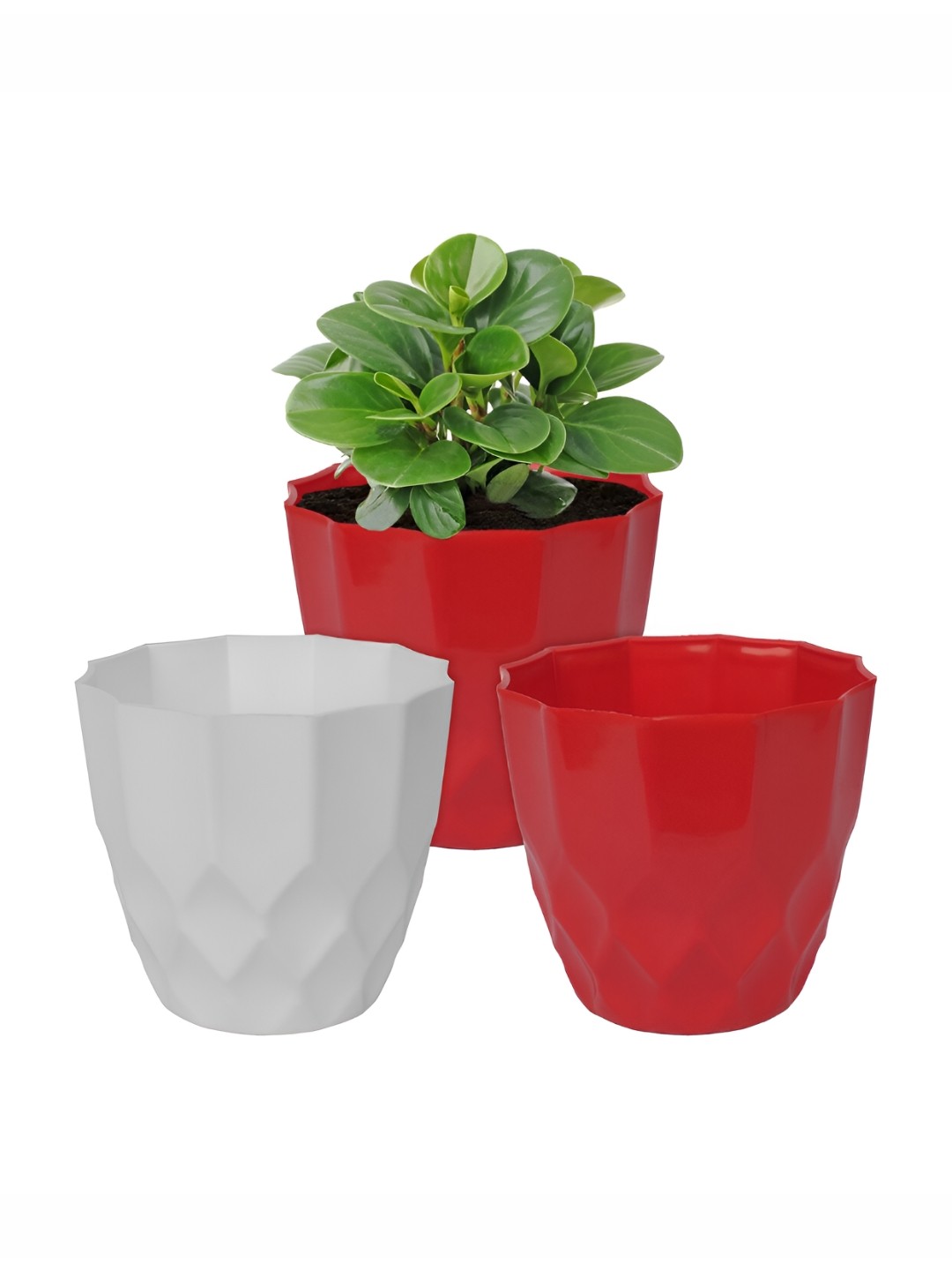 

Kuber Industries Red & White 3 Pcs Textured Planters