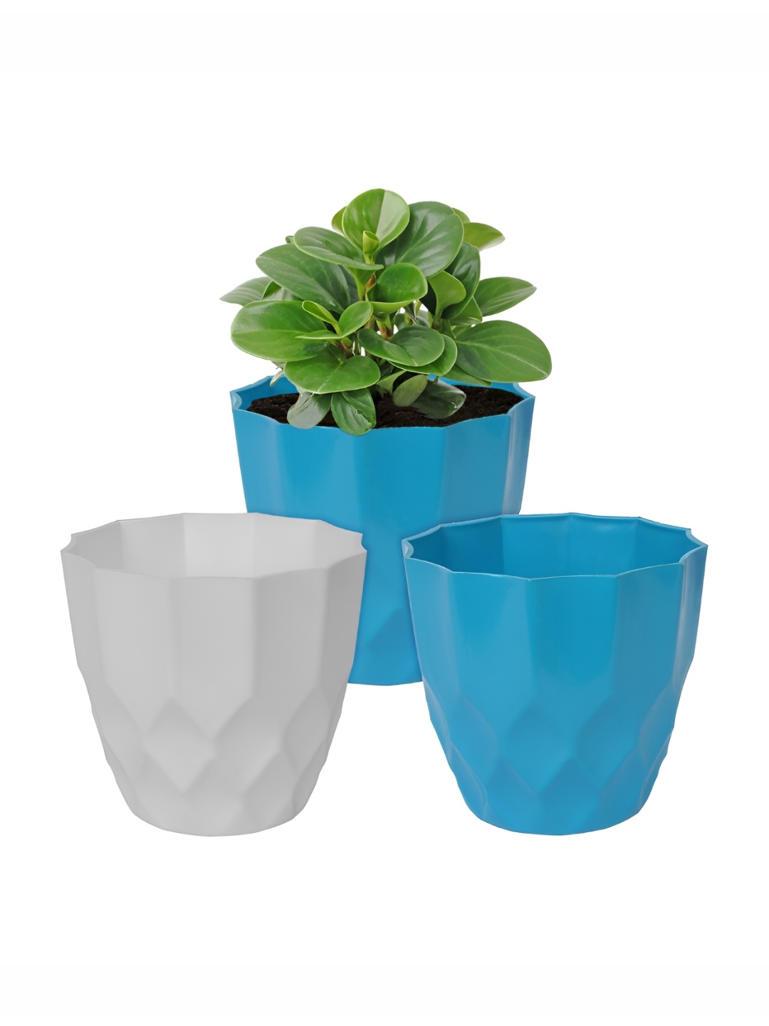 

Kuber Industries Blue & White 3 Pieces Textured Planters