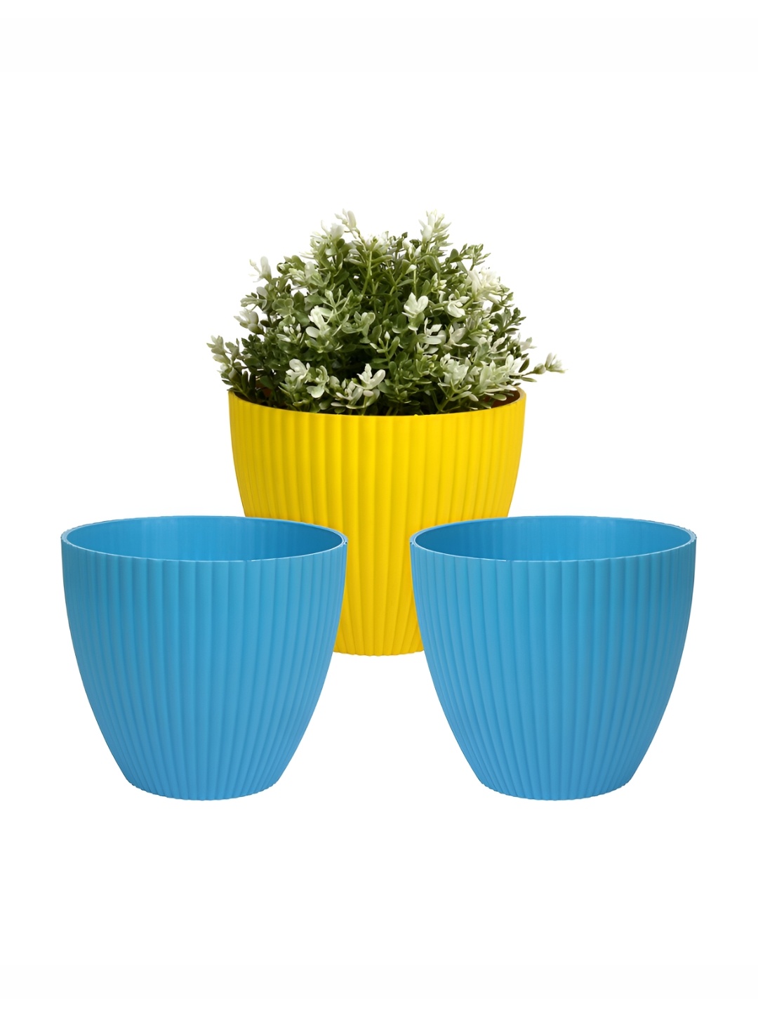 

Kuber Industries Blue & Yellow 3 Pieces Textured Planters