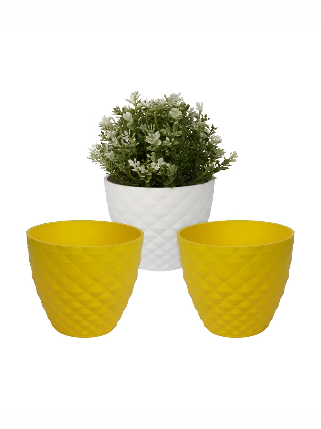 

Kuber Industries Yellow & White 3 Pieces Flower Planters