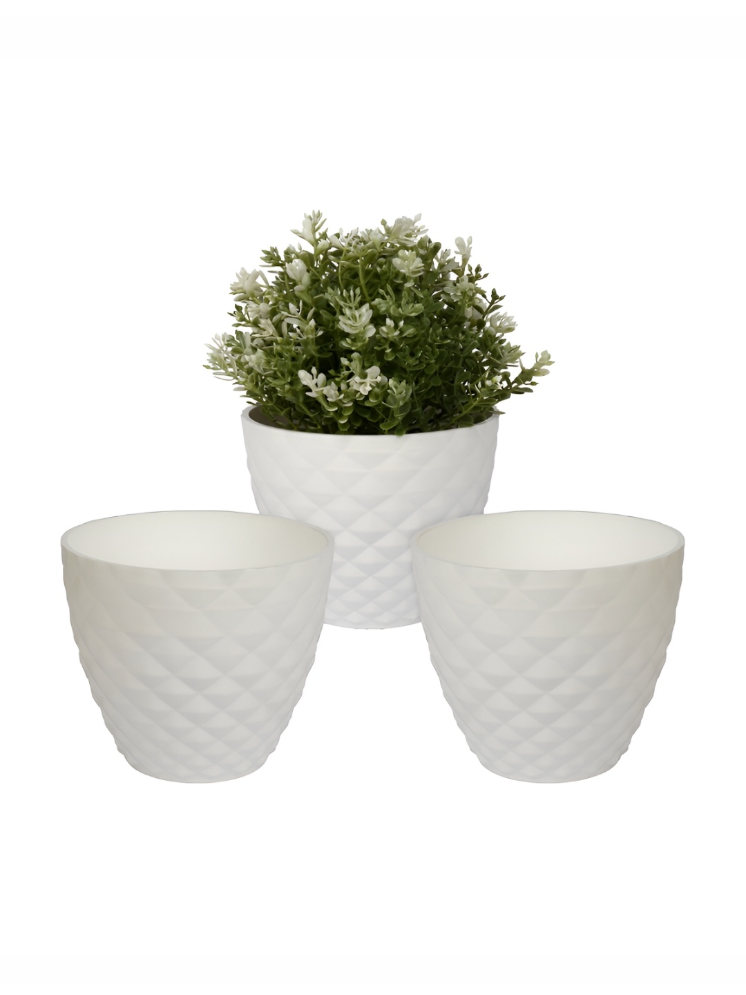 

Kuber Industries White 3 Pieces Flower Plastic Planters