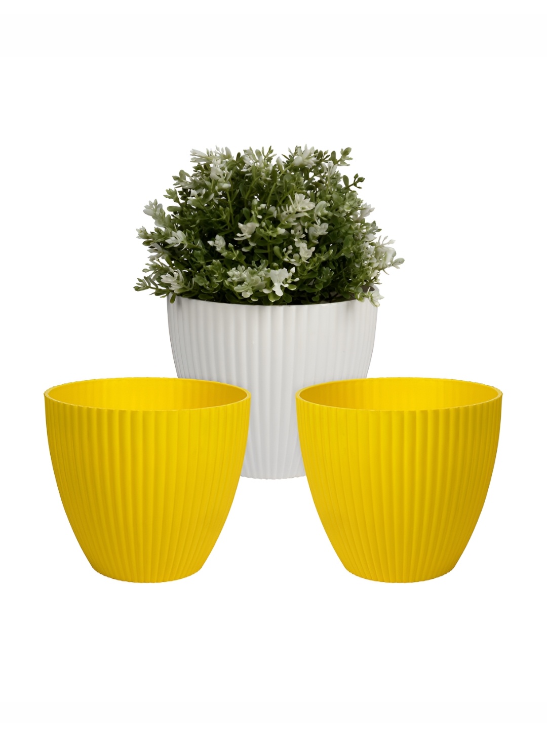 

Kuber Industries White & Yellow 3 Pcs Textured Planters