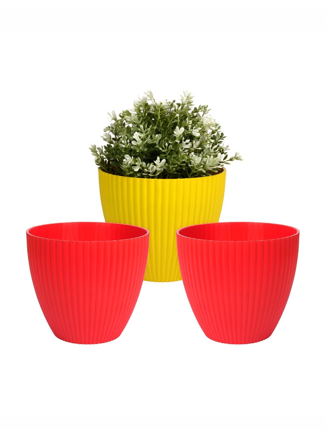 

Kuber Industries Red & Yellow 3 Pieces Textured Planters