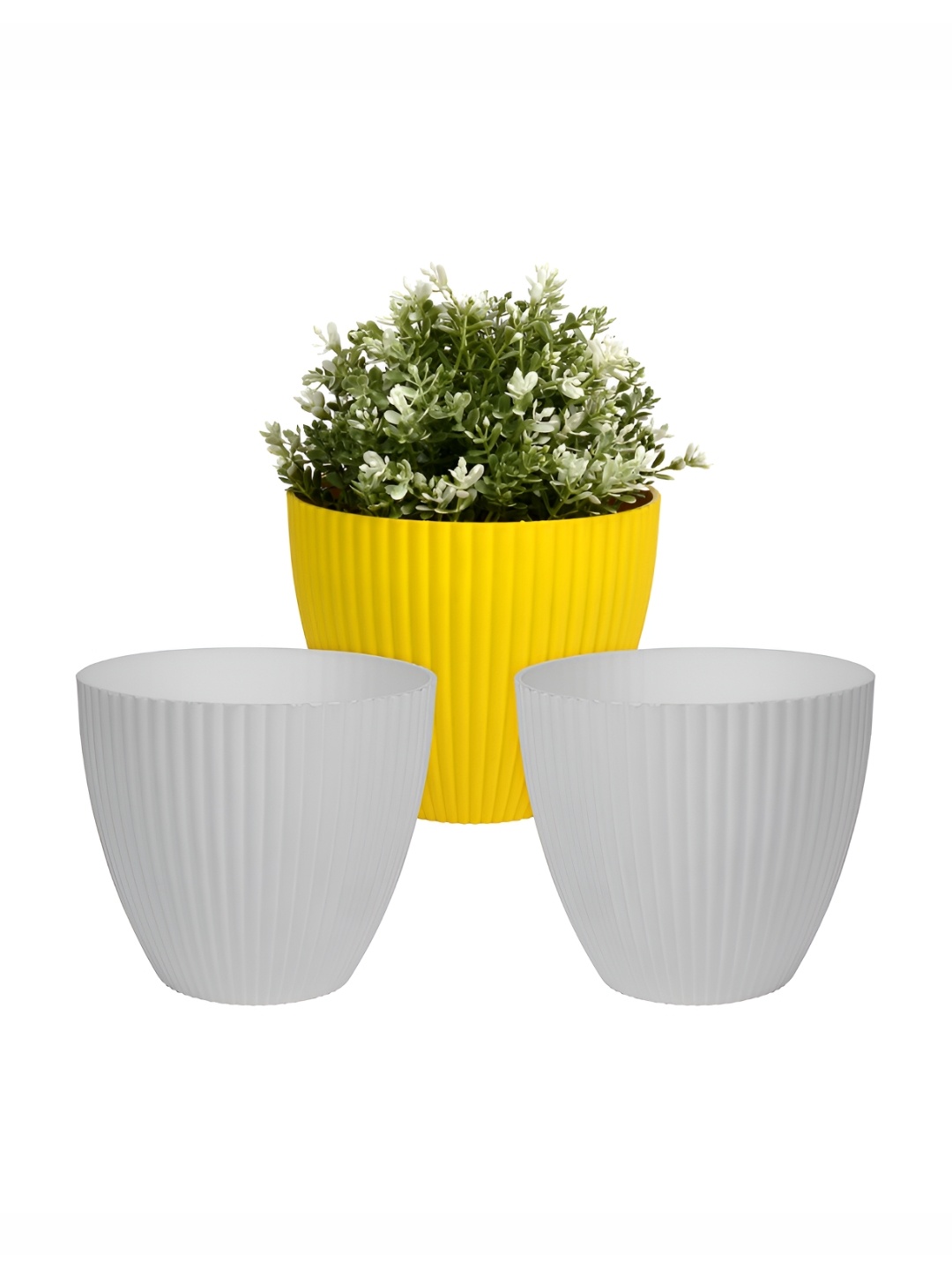 

Kuber Industries White & Yellow 3 Pcs Flower Plastic Planters