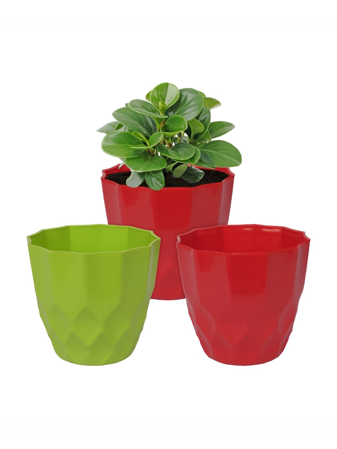 

Kuber Industries Red & Green 3 Pcs Textured Planters