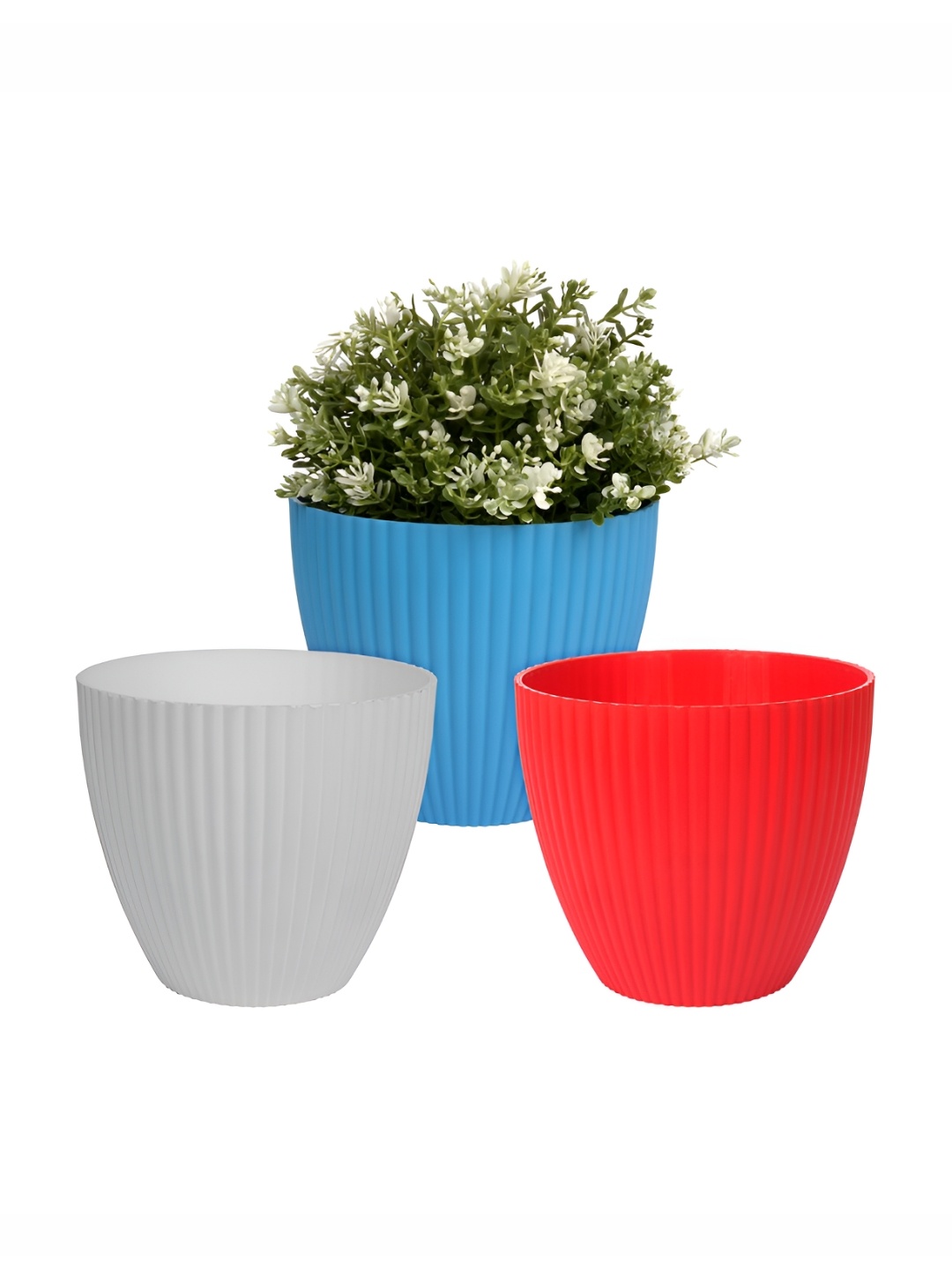 

Kuber Industries Blue & White 3 Pieces Flower Plastic Planters