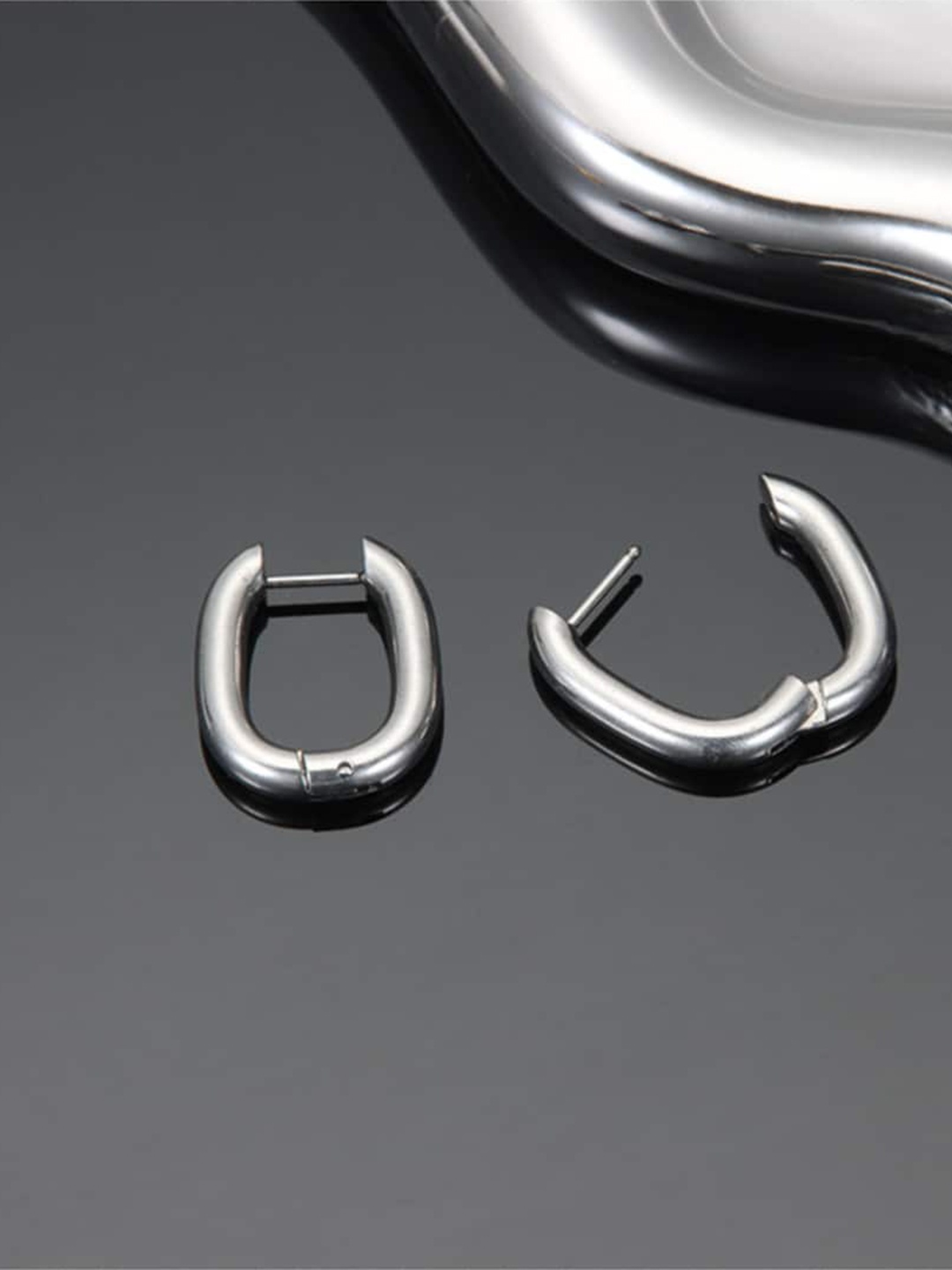 

SALTY Men Stainless Steel Half Hoop Earrings, Silver