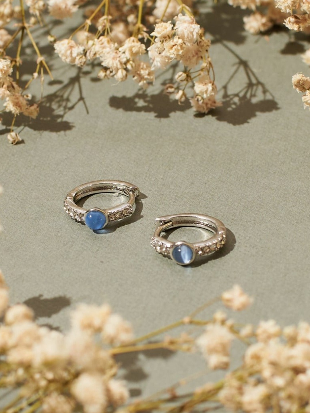 

SALTY Stone-Studded Contemporary Hoop Earrings, Silver