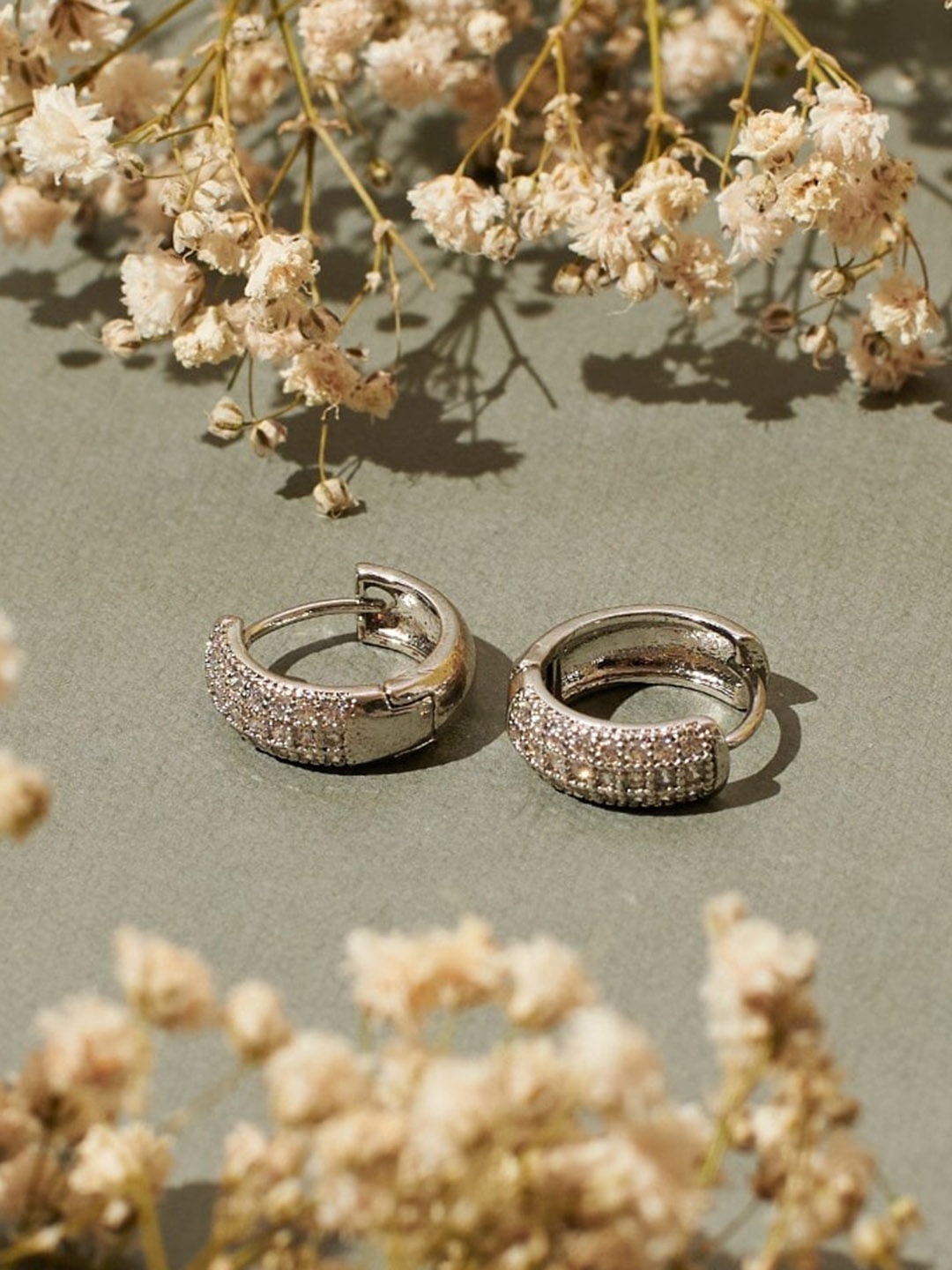 

SALTY Stone-Studded Contemporary Hoop Earrings, Silver