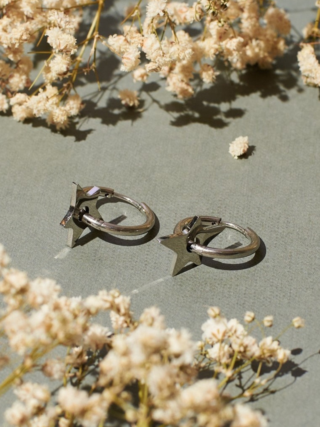 

SALTY Men Stainless Steel Twilight Starfield Hoop Earrings, Silver