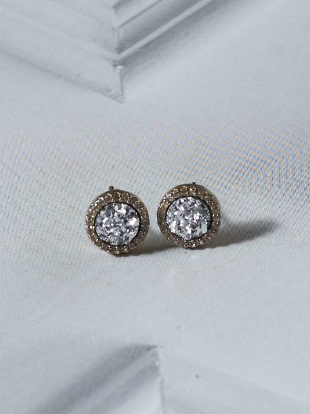 

SALTY Men Stainless Steel Stones Studded Circular Studs Earrings, Gold