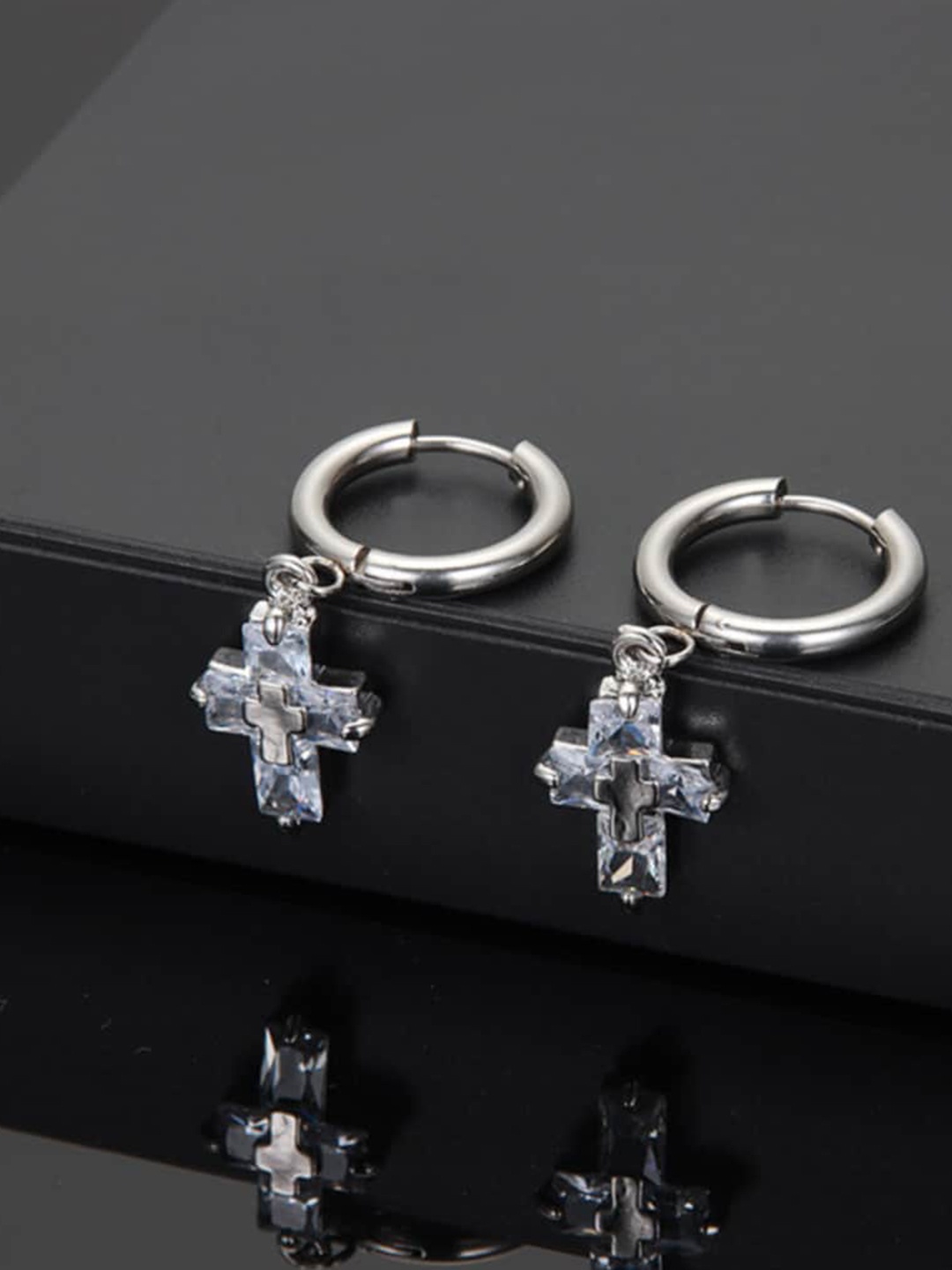 

SALTY Silver Crystal Studded Hoop Earrings