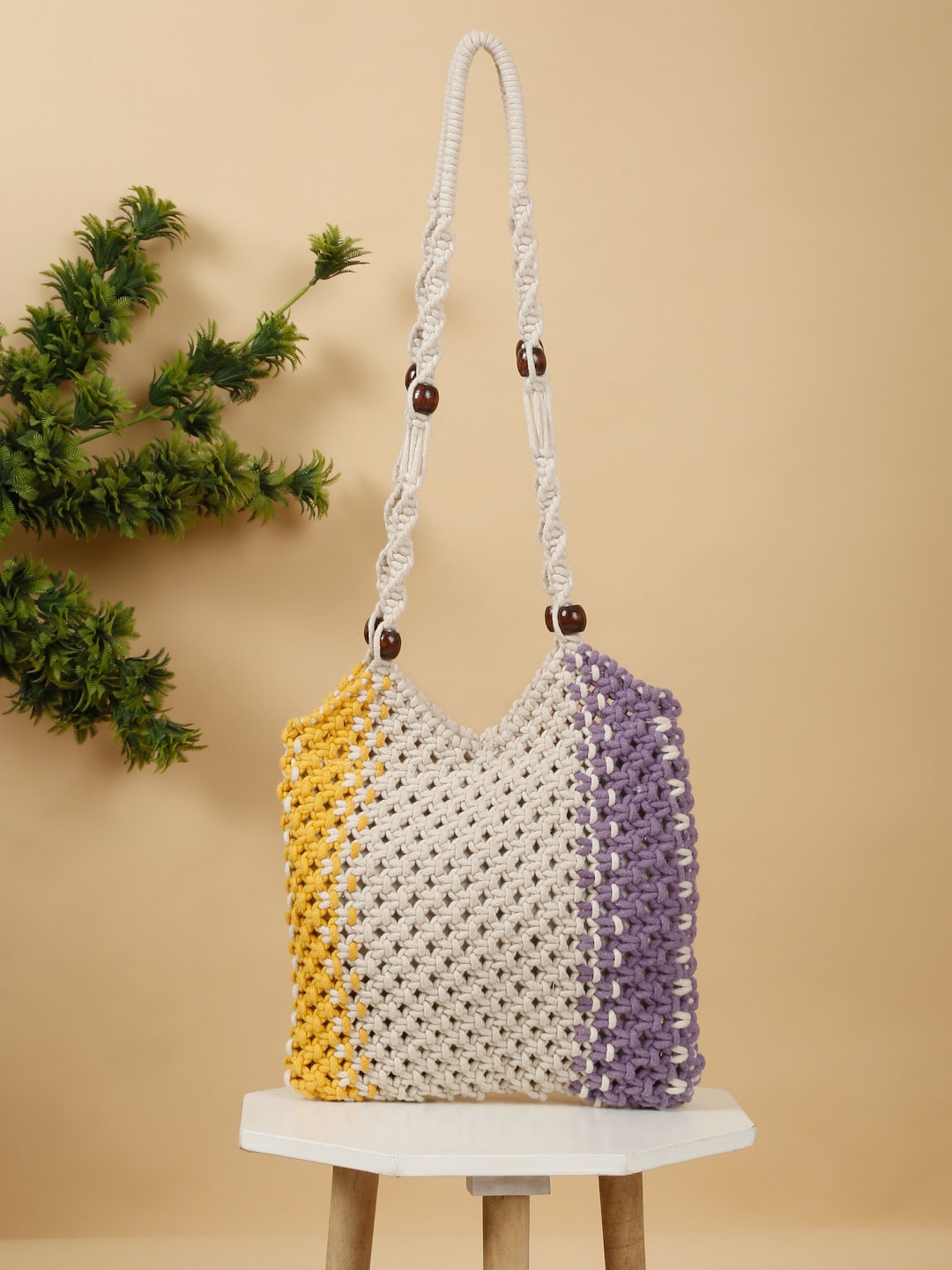 

FABINALIV Macrame Braided Structured Cotton Tote Bag, White