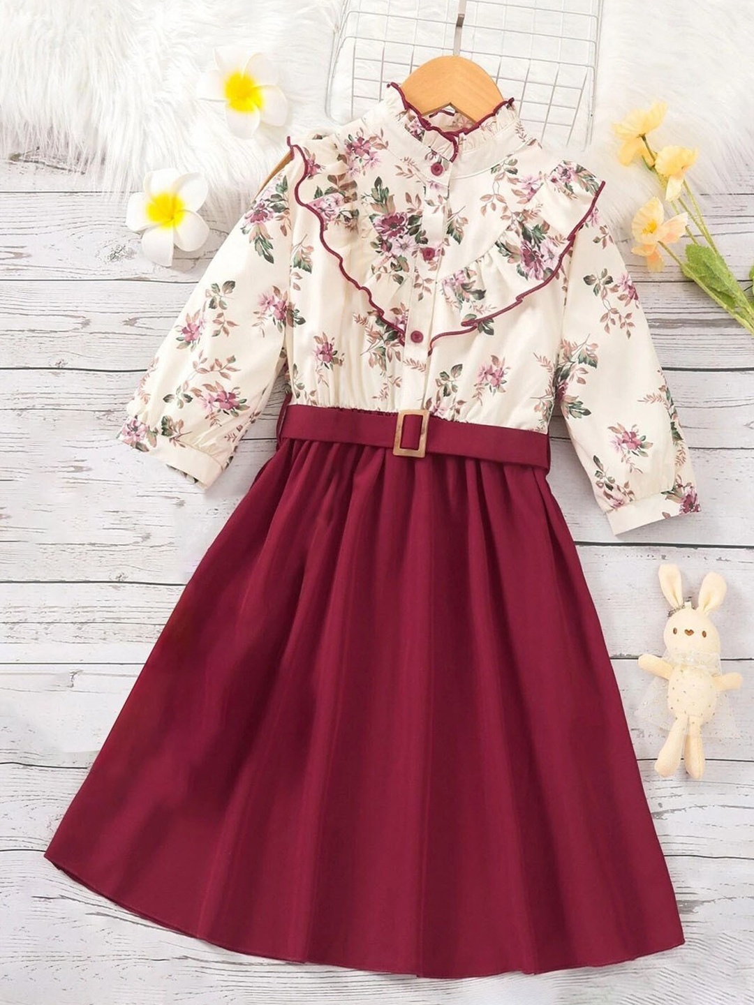 

BAESD Girls Floral Printed Satin Fit & Flare Maxi Dress, Maroon