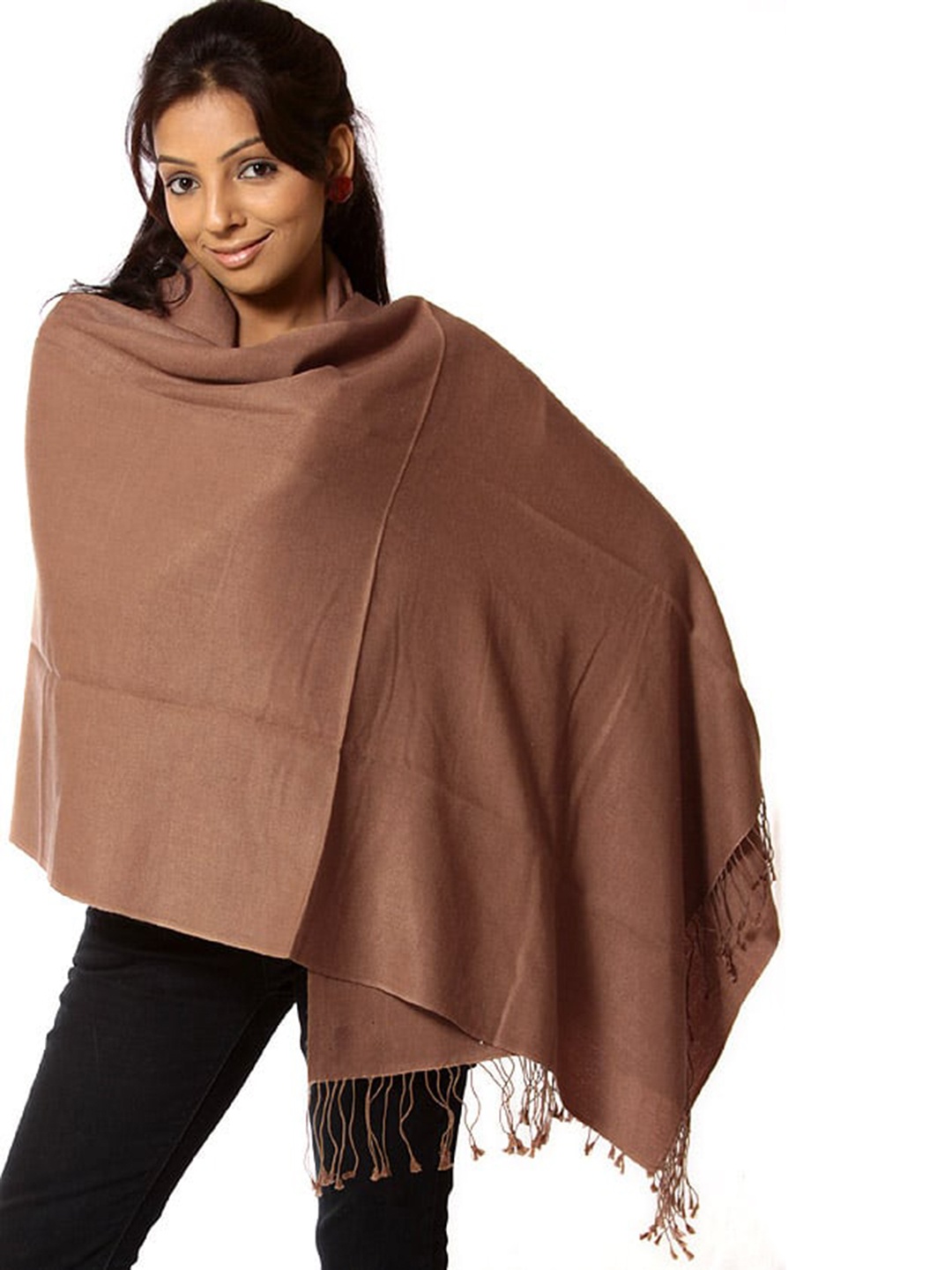 

Exotic India Solid Pashmina Silk Stole, Brown