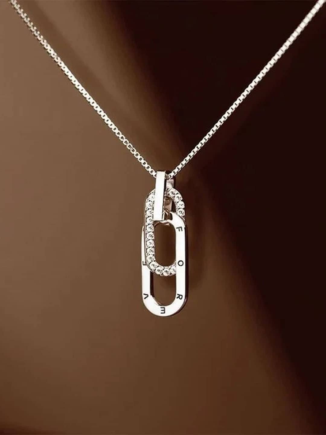 

VAGHBHATT Silver-Plated Stainless Steel Interlocking Oval Design Pendant & Chain