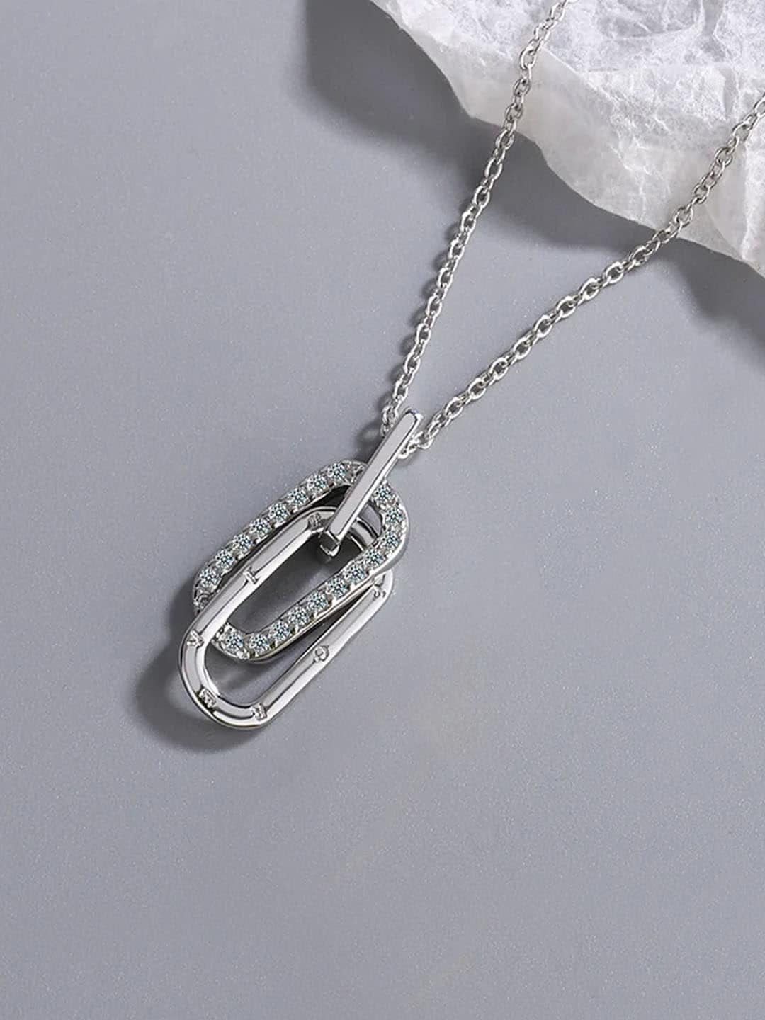 

Krelin Silver-Plated Stainless Steel Interlocking Oval Design Pendant & Chain