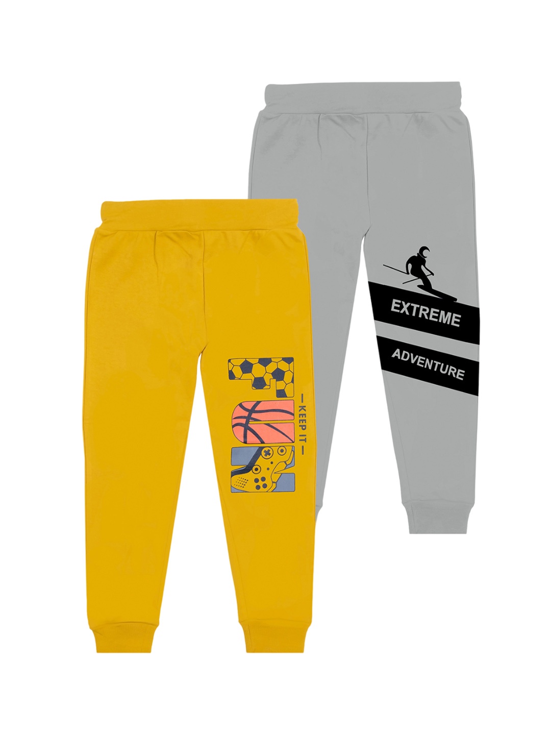 

BAESD Boys Pack Of 2 Graphic Printed Cotton Joggers, Yellow