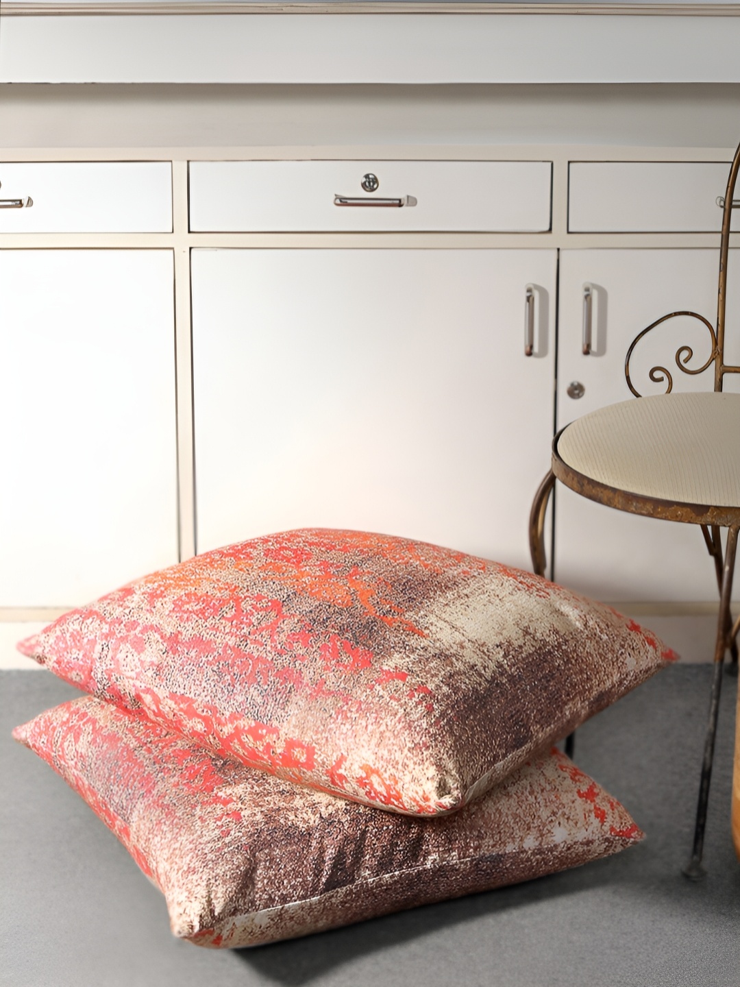 ROMEE Pink & Orange 2 Pieces Ethnic Motifs Square Cushion Covers