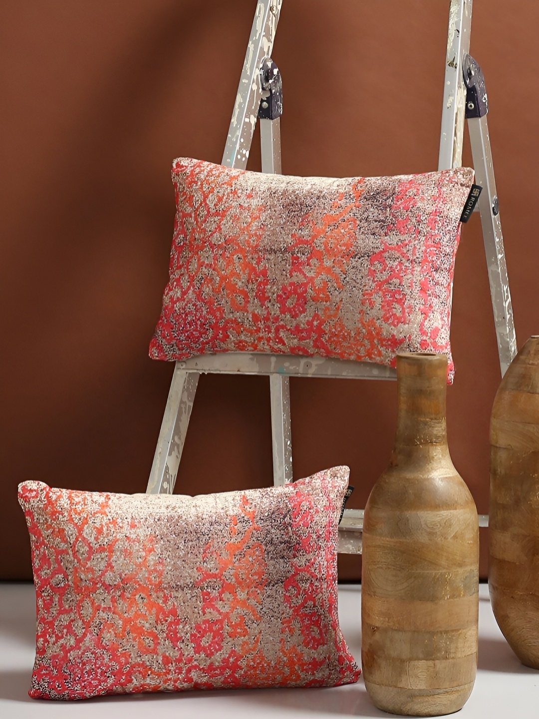 

ROMEE Orange & Beige 2 Pieces Ethnic Motifs Rectangle Cushion Covers