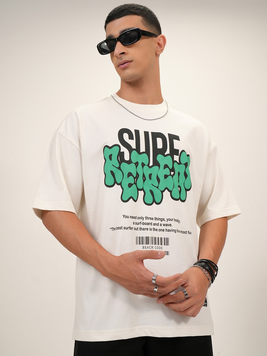 

HIGHLANDER Puff Printed Dropshoulder Oversized T-shirt, Off white