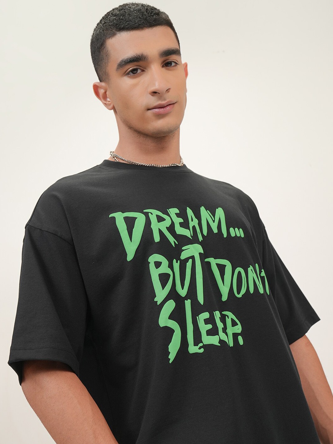 HIGHLANDER Puff Printed Dropshoulder Oversized T-shirt, Black