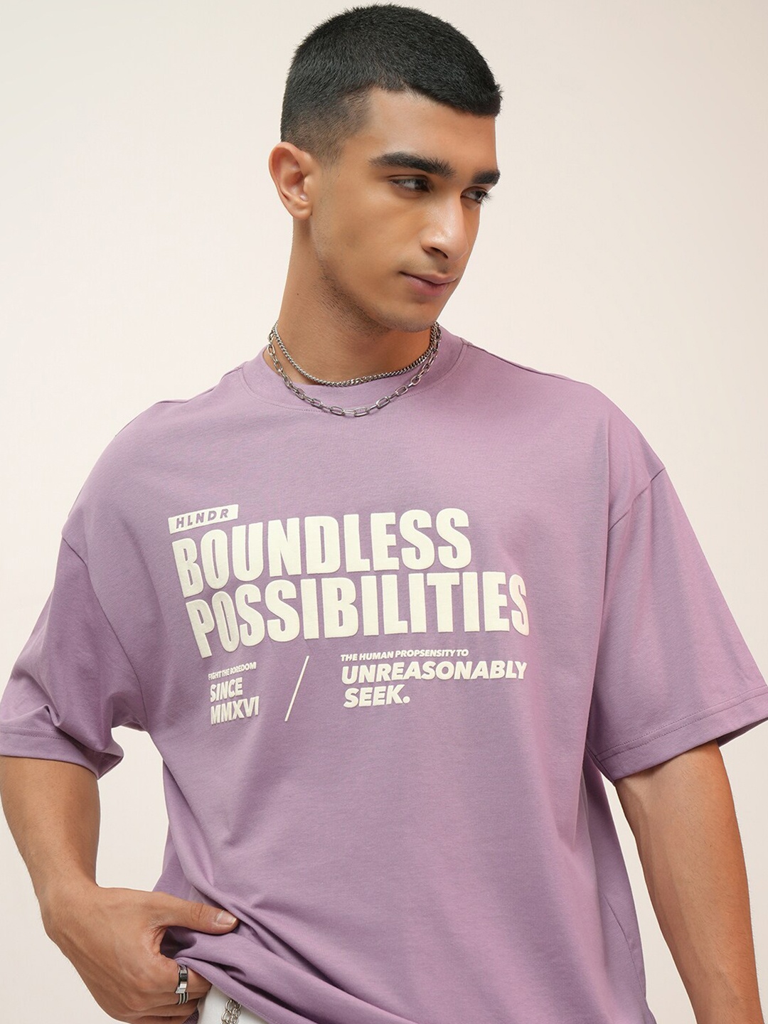 

HIGHLANDER Puff Printed Dropshoulder Oversized T-shirt, Mauve