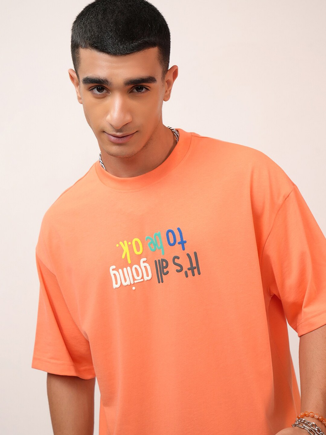

HIGHLANDER Puff Printed Oversized T-shirt, Coral