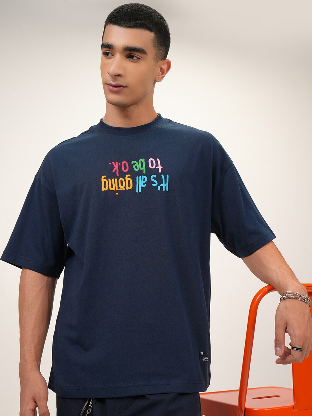 

HIGHLANDER Puff Printed Oversized T-shirt, Navy blue