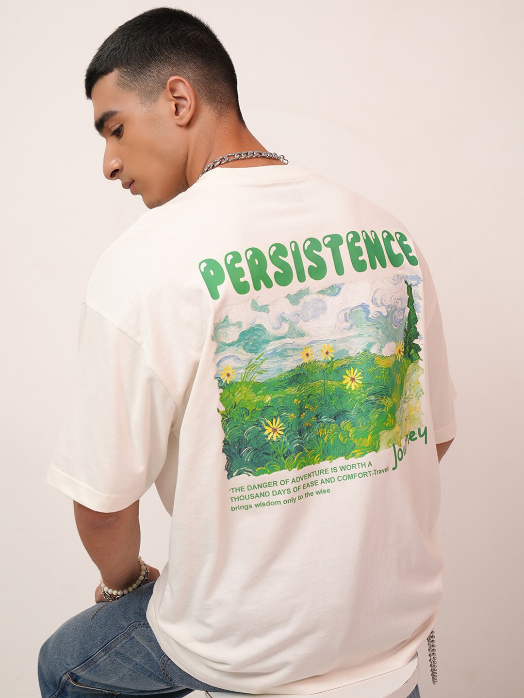 

HIGHLANDER Typography Printed Oversized T-shirt, Off white