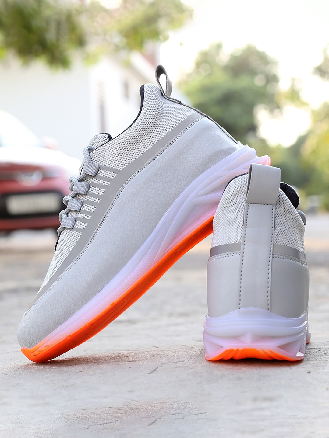 

Bxxy Men Textured Lace-Up Running Elavator Shoes, Grey