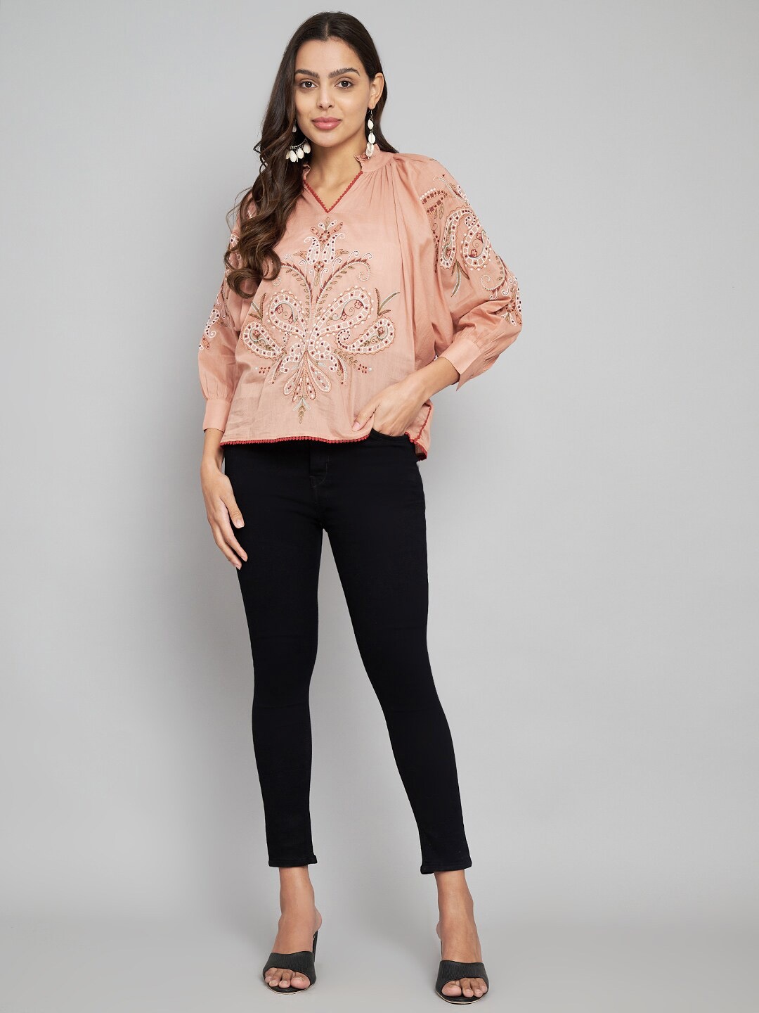 

Amagyaa Floral Printed Cotton Blouson Top, Pink