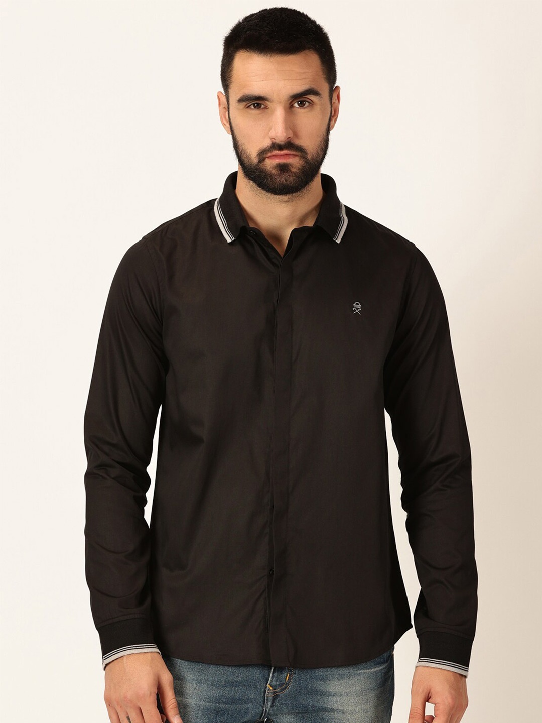 

Thomas Scott Premium Spread Collar Long Sleeves Casual Shirt, Black
