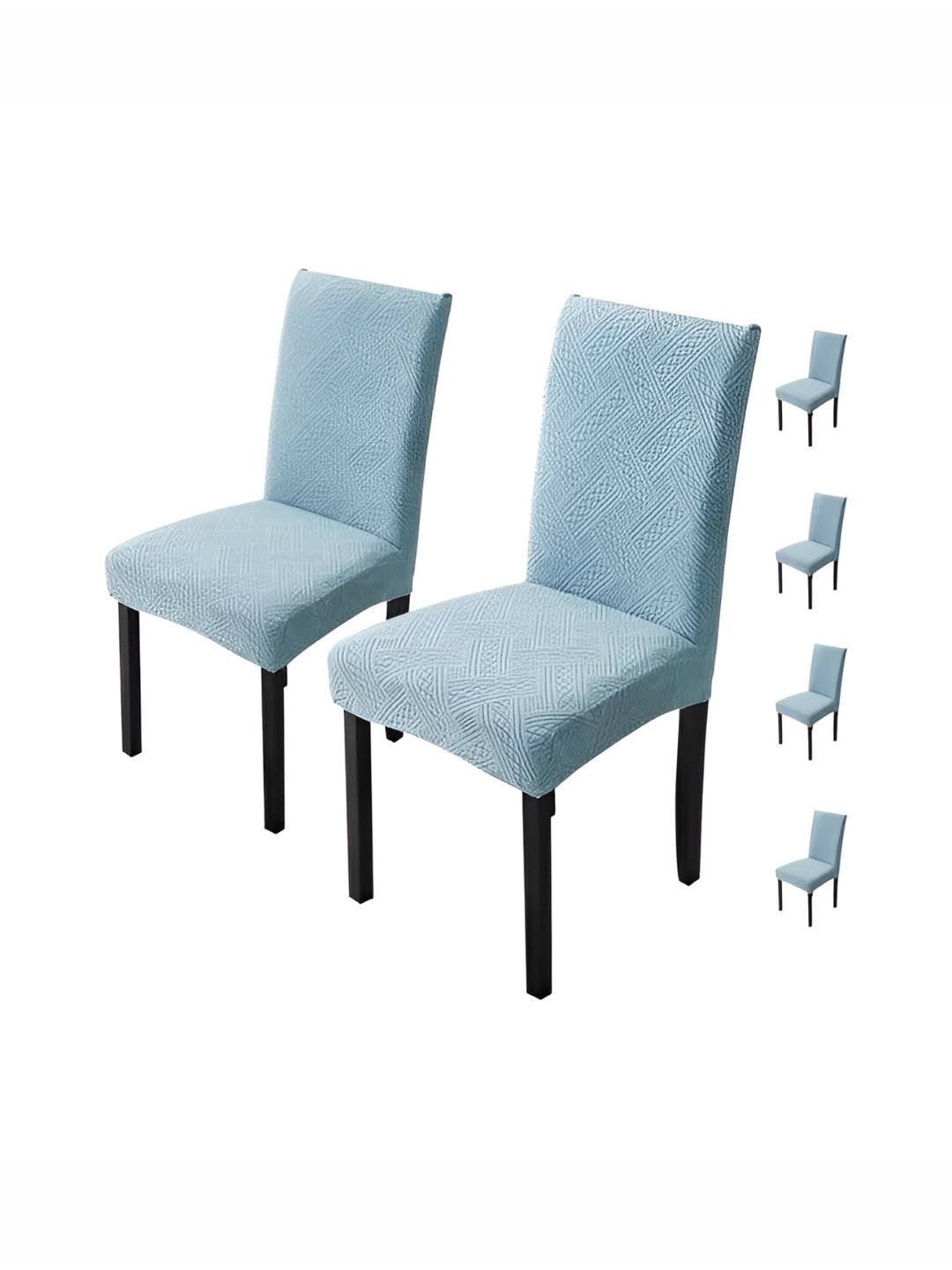 

HOUSE OF QUIRK Blue 6 Pieces Textured Elastic Removable Chair Cover