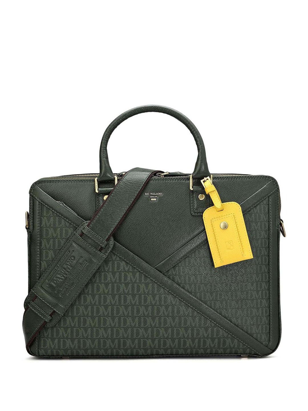 

Da Milano Men Textured Leather Laptop Bag, Green