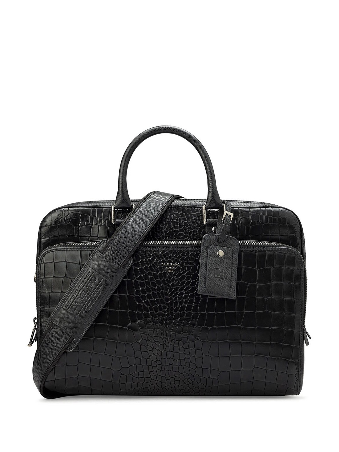 

Da Milano Men Textured Leather Laptop Bag, Black