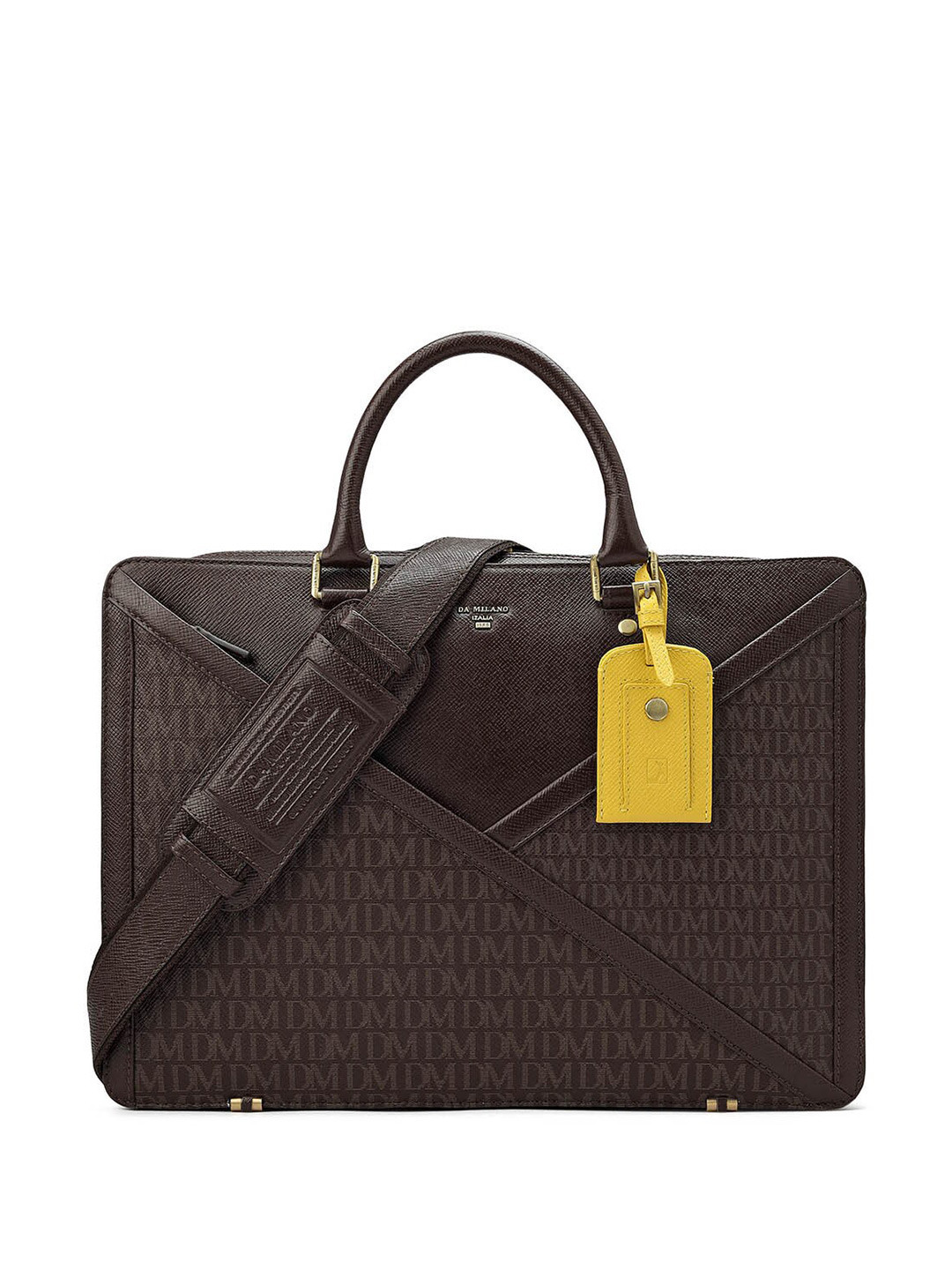

Da Milano Men Printed Leather Laptop Bag, Brown