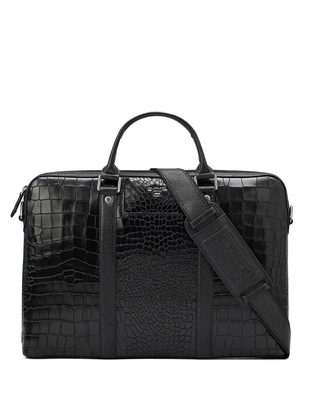 

Da Milano Men Textured Leather Laptop Bag, Black