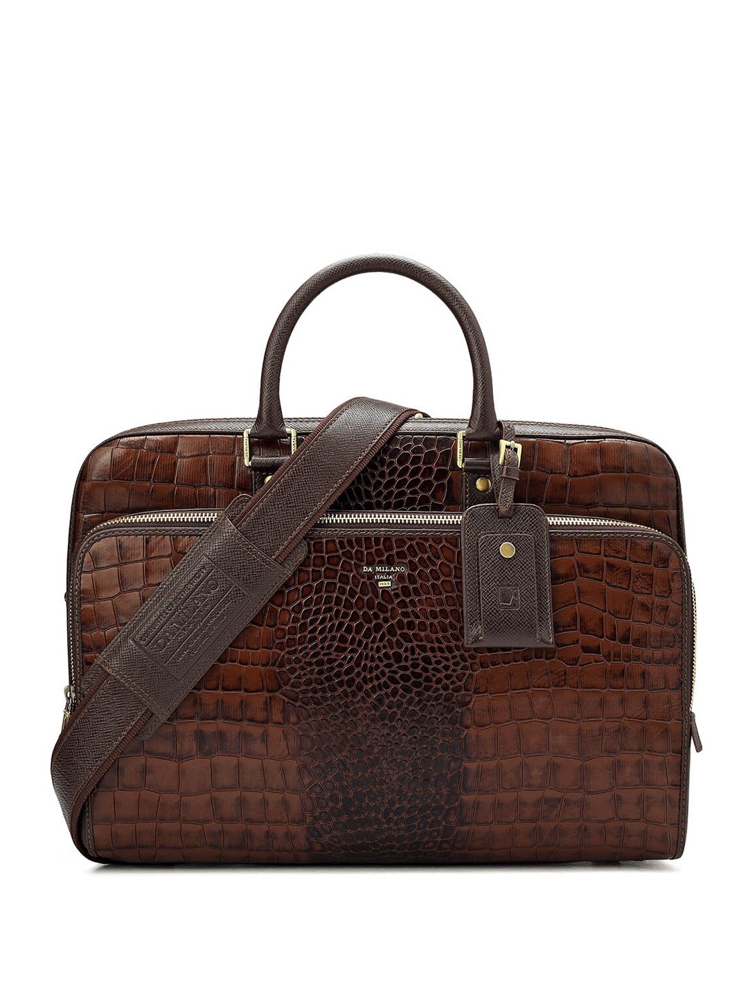 

Da Milano Men Textured Leather Laptop Bag, Brown