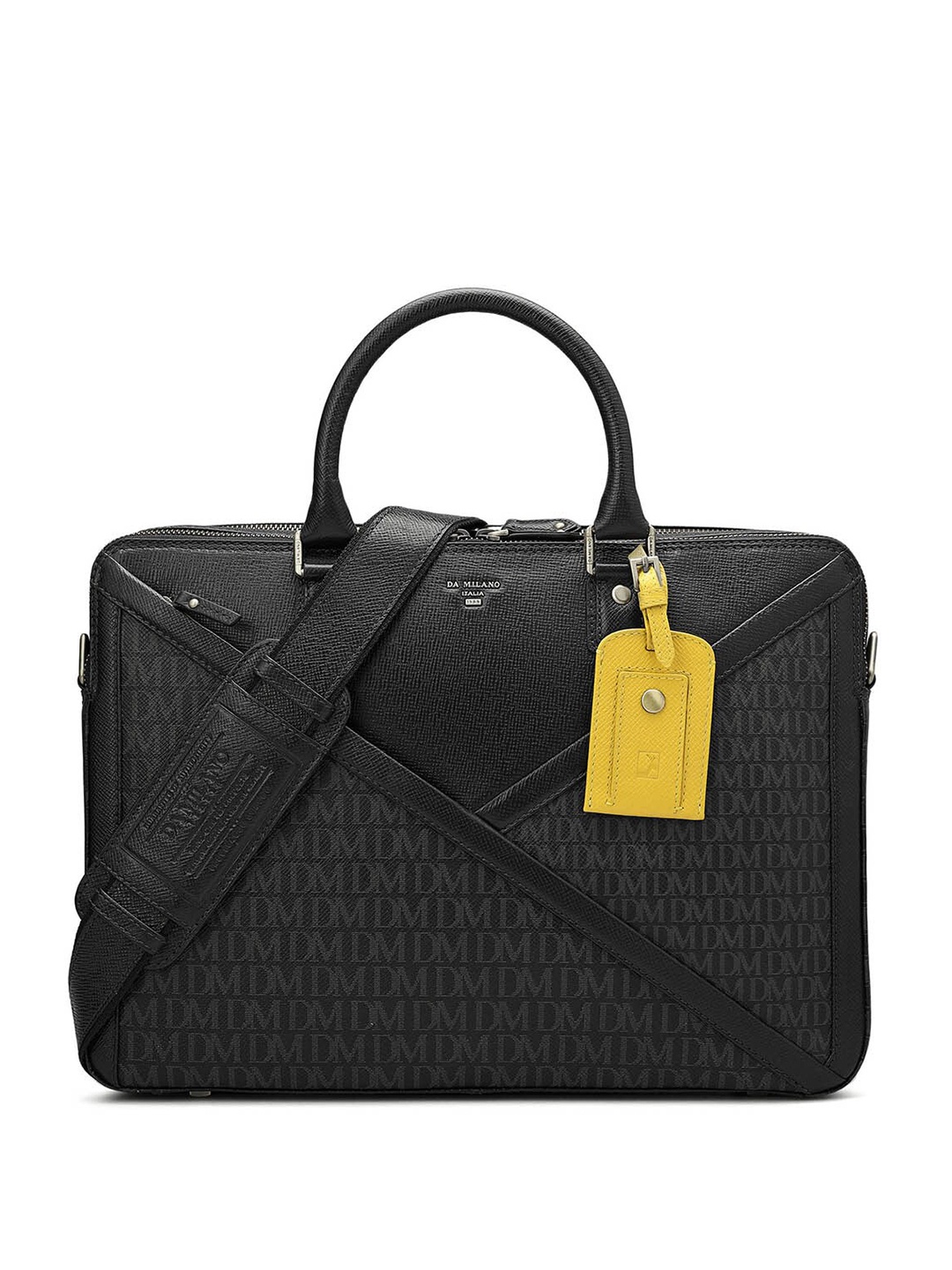 

Da Milano Men Printed Leather Laptop Bag, Black