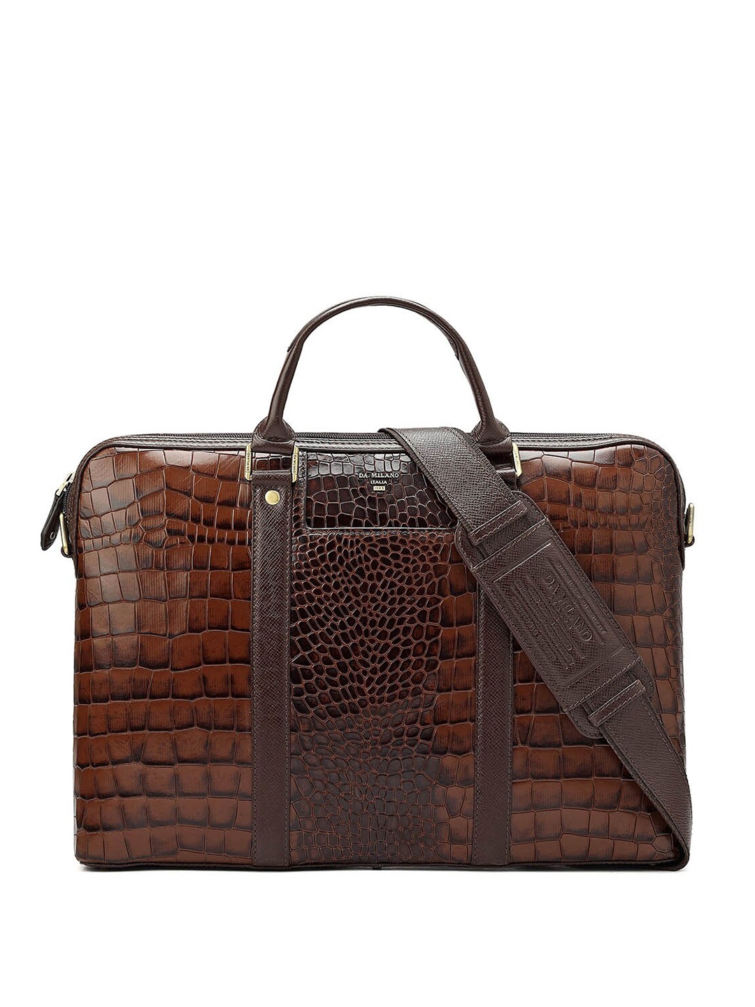 

Da Milano Men Textured Leather Laptop Bag Up to 16 inch, Brown